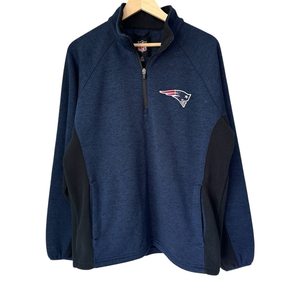 New England Patriots Navy 1/4 Zip Long Sleeve Embroidered Logo Pullover, Large